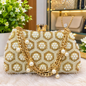 Exclusive Geometric Pearl Embellished Handbag P0321