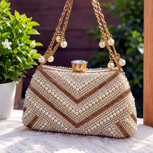 Exclusive Geometric Pearl Embellished Handbag  P0316